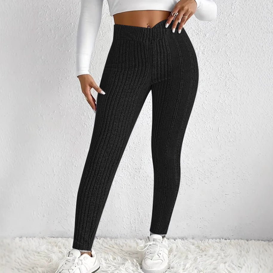 Damen enganliegende Rippleggings aus atmungsaktivem Stretchmaterial WW