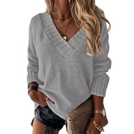 Damen Strickpullover mit V-Ausschnitt und kuscheligem Material WW