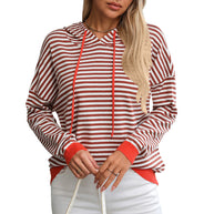 Damen gestreifter Hoodie mit lässigem Schnitt und kontrastierenden Details WW