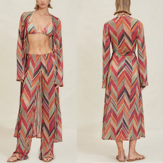 Damen Lässiger Strandanzug mit geometrischem Muster und lockerer Passform WW