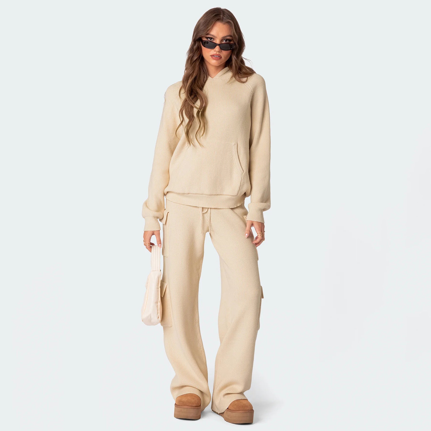 Damen Bequemer Strick-Pullover mit Kapuze WW