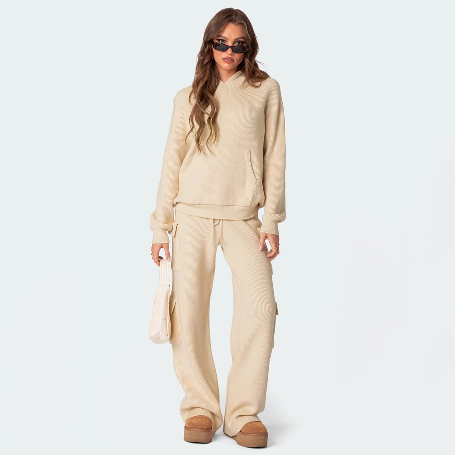 Damen Bequemer Strick-Pullover mit Kapuze WW