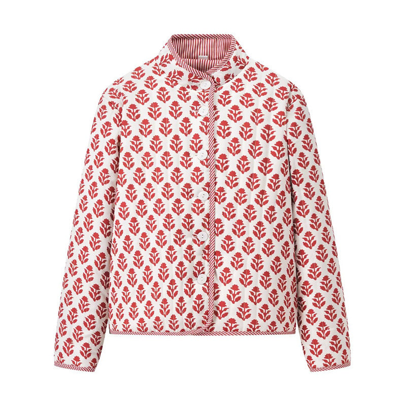 Damen Steppjacke mit floralen Mustern und elegantem Kragen WW