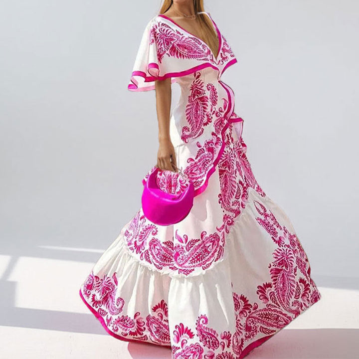 Damen Maxikleid mit verspieltem Rüschenrock und floralem Design W&W Mode