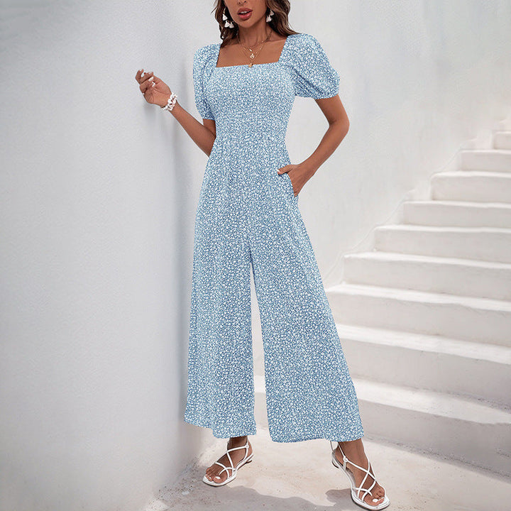 Damen Oversized Jumpsuit mit Puffärmeln und elastischem Taillenbund W&W Mode