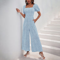 Damen Oversized Jumpsuit mit Puffärmeln und elastischem Taillenbund WW