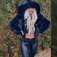 Damen Sportliche Kunstpelzjacke mit Kapuze WW