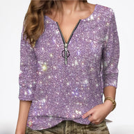 Damen Glitzernde Zip-Bluse mit 3/4-Ärmeln WW