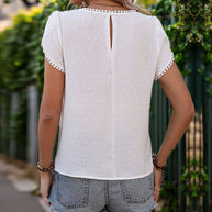 Damen Kurzarm-Bluse mit eleganter Spitze und strukturiertem Design WW