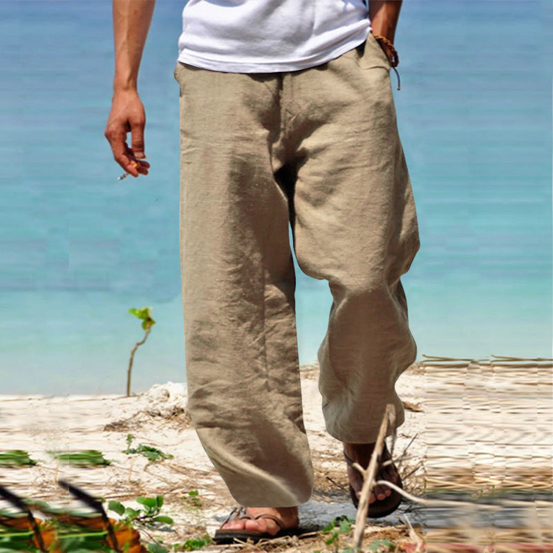 Herren lässige Leinenhose mit weitem Schnitt und elastischem Bund W&W Mode