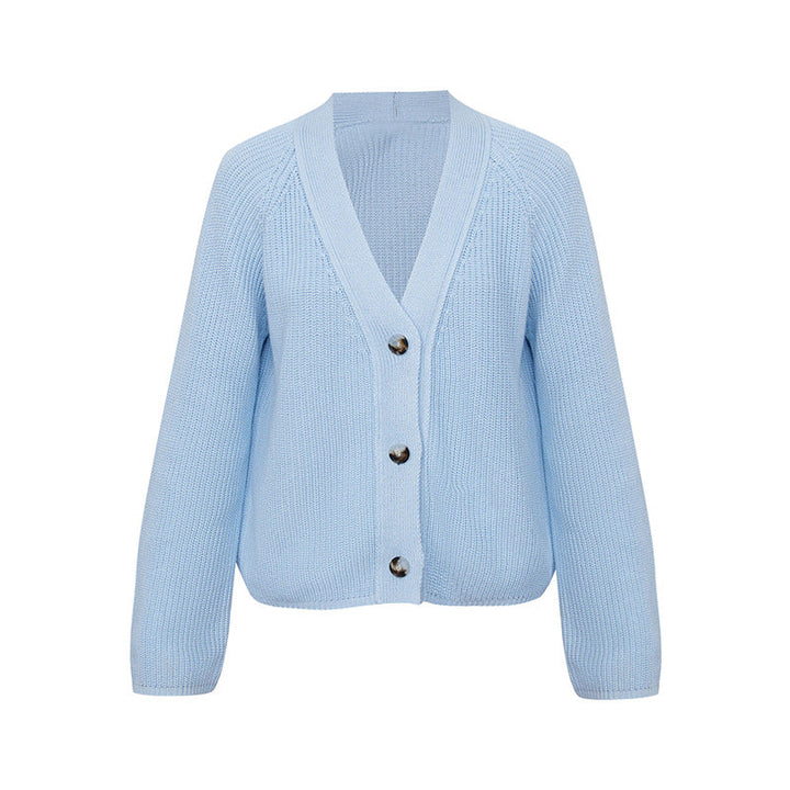 Damen Strickjacke mit großem V-Ausschnitt und Knopfverschluss W&W Mode