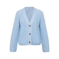 Damen Strickjacke mit großem V-Ausschnitt und Knopfverschluss WW