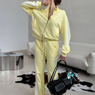 Damen sportlicher Fleece-Hoodie und lässige Hose Set WW