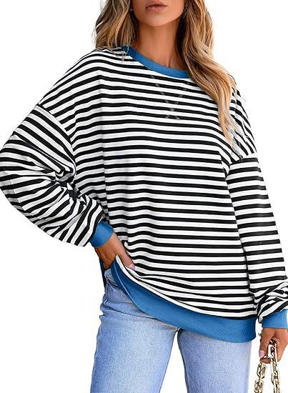 Damen lässiger Sweater mit breiten Streifen WW