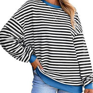 Damen lässiger Sweater mit breiten Streifen WW