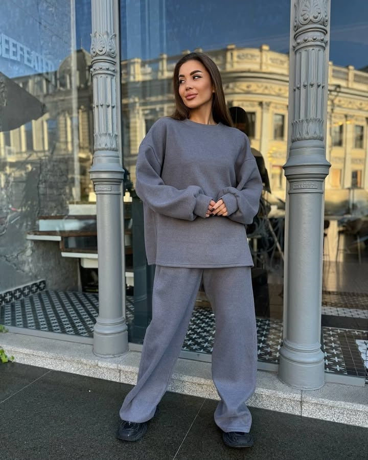 Damen bequemer Fleece Freizeitanzug mit lässigem Schnitt und elastischem Bund WW