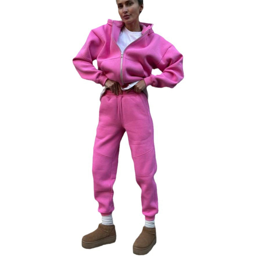 Damen bequemer Fleece-Trainingsanzug mit hohem Kragen WW