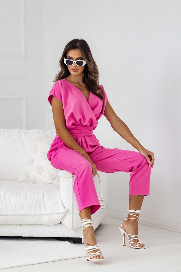 WW | Farbe V-ausschnitt Kurzarm Jumpsuit Für Urlaub