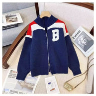 Damen Sportlicher Stehkragen-Strickpullover mit Reißverschluss und kontrastierenden Details WW