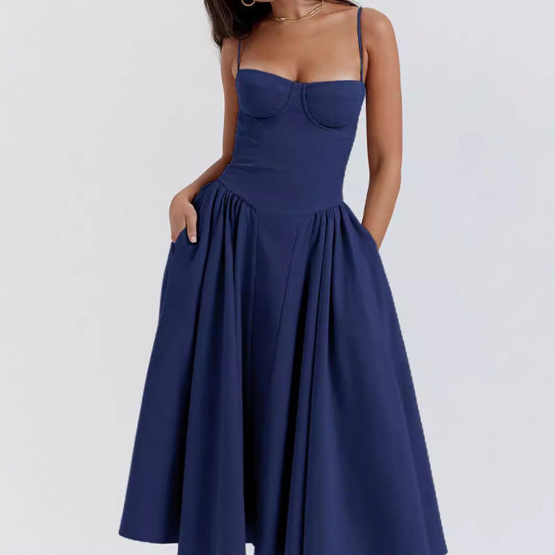 Damen Midi-Kleid mit herzförmigem Ausschnitt und voluminösem Rock W&W Mode