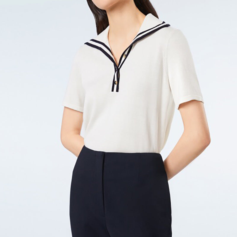 Damen Polo Top mit maritimen Kragen Details WW