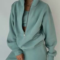 Damen lässiger Oversized-Hoodie und Jogginghose Set mit praktischem Reißverschluss WW