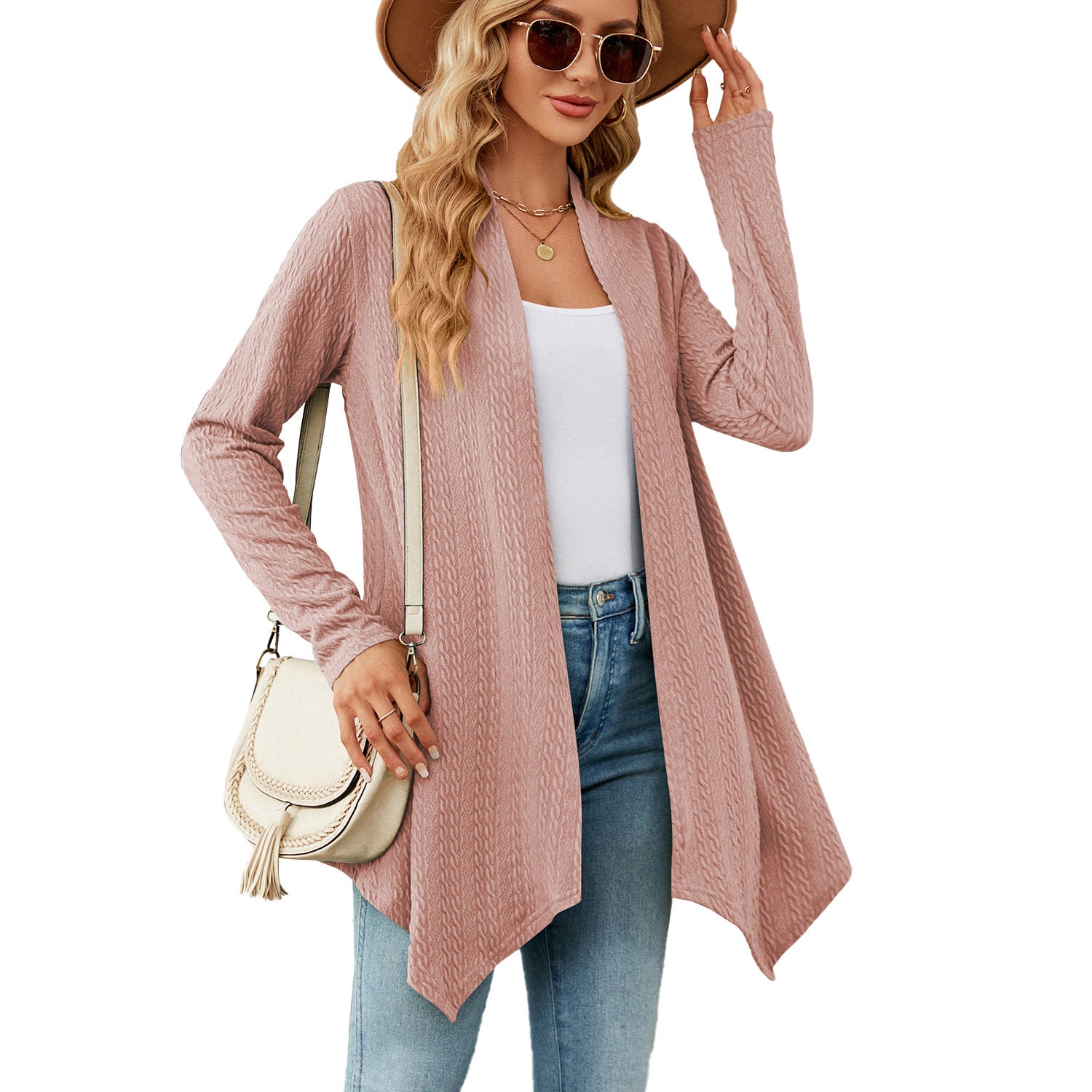 Damen Strickjacke mit strukturiertem Waffelmuster und offener Front WW