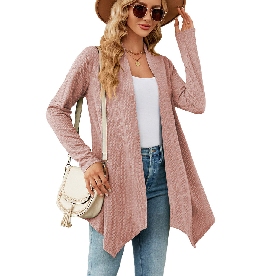 Damen Strickjacke mit strukturiertem Waffelmuster und offener Front WW