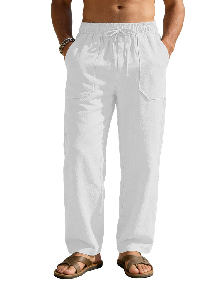 Herren nan weite Relaxhose aus Leinen-Mix mit Kordelbund und aufgesetzten Beintaschen W&W Mode