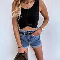 Damen Denim-Shorts mit hohem Bund und elastischem Taillenbereich WW