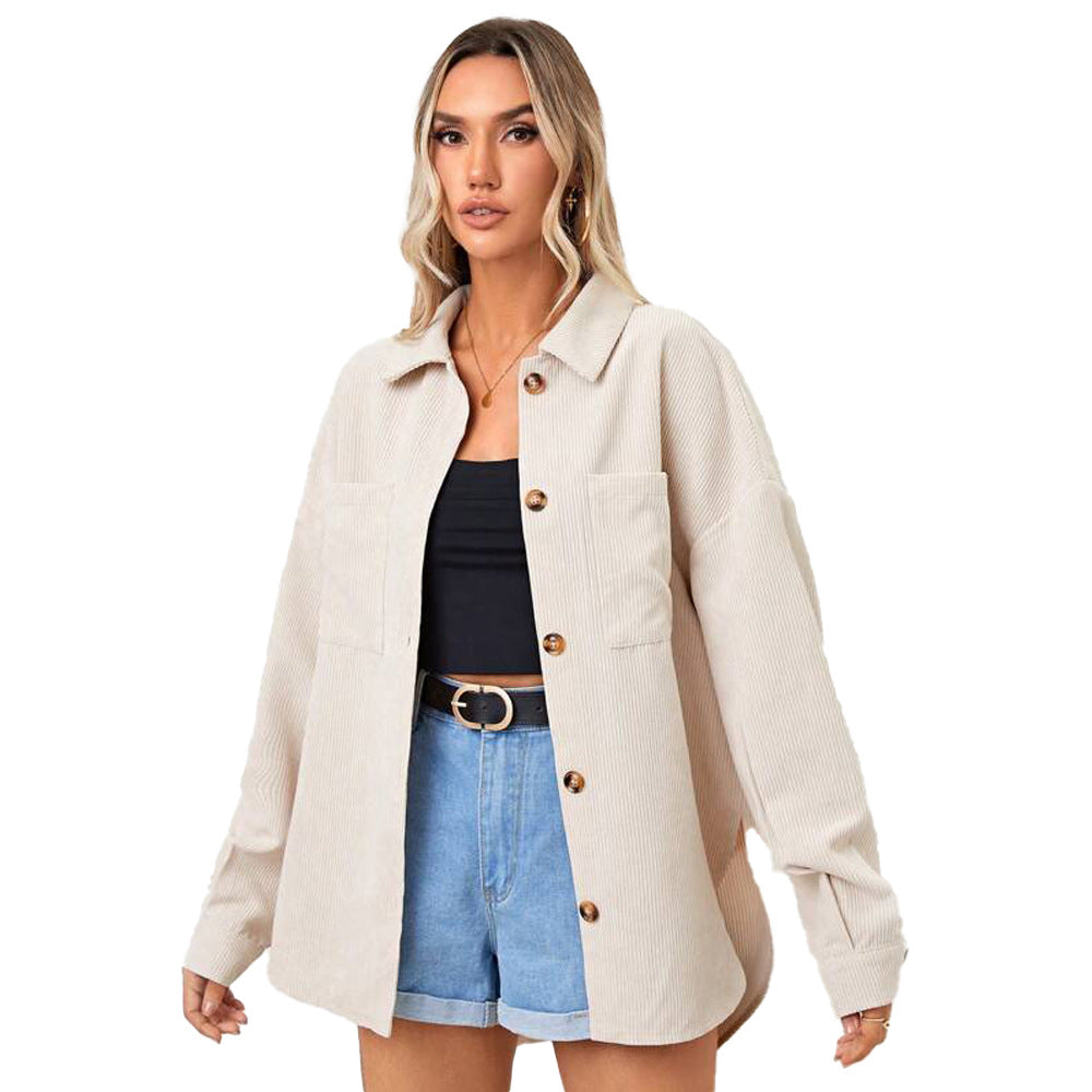 Damen Cord-Jacke mit lässigem Schnitt und knöpfbarem Oversize-Design W&W Mode