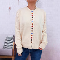 Damen stilvolle Strickjacke mit bunten Knöpfen WW