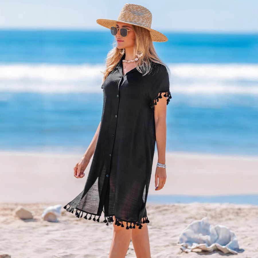 Damen Strandkleid mit fransigen Details WW