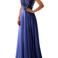 WW | Damen Kleider V-Ausschnitt Paillette Chiffon Paneel Maxi Kleid