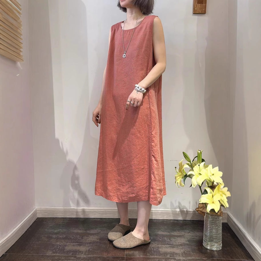 Damen Ärmelloses Leinen Shift Kleid WW