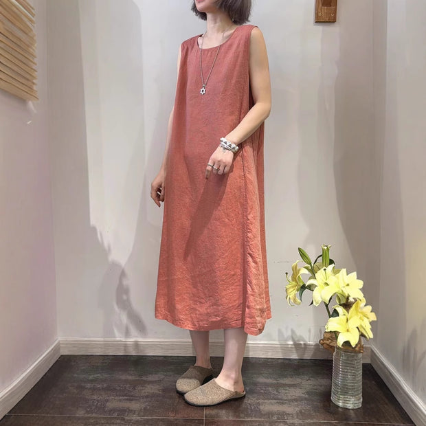 Damen Ärmelloses Leinen Shift Kleid WW