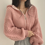 Damen bequeme Strickjacke mit sportlichem Reißverschluss und kuscheligem Material WW