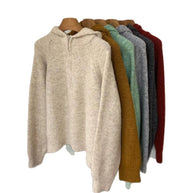 Damen bequemer Hoodie-Pullover mit halbem Reißverschluss und Puffärmeln WW