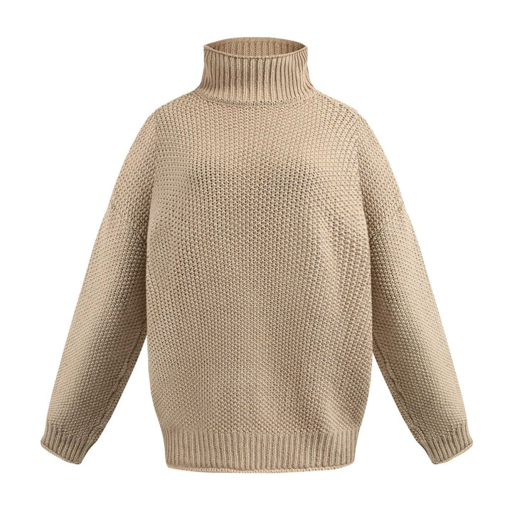 Damen Grobstrickpullover mit hohem Kragen und lässigem Schnitt W&W Mode