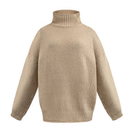 Damen Grobstrickpullover mit hohem Kragen und lässigem Schnitt WW