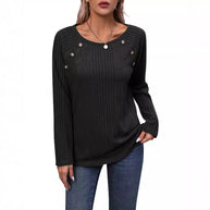 Damen Strickoberteil mit modischem Rippendesign und dekorativen Knopfdetails WW