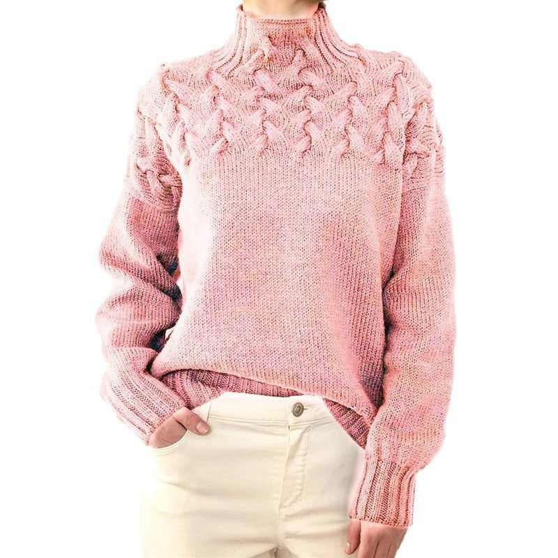 Damen Strickpullover mit hochgeschlossenem Kragen und trendigem Zopfmuster WW