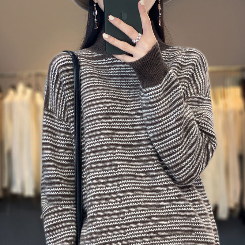 Damen Strickpullover mit modernem Streifenmuster und bequemen Daumenlöchern WW