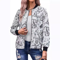 Damen Bomberjacke mit floralem Muster und elastischen Bündchen WW