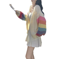 Damen Strickjacke mit bunten Armabschlüssen WW