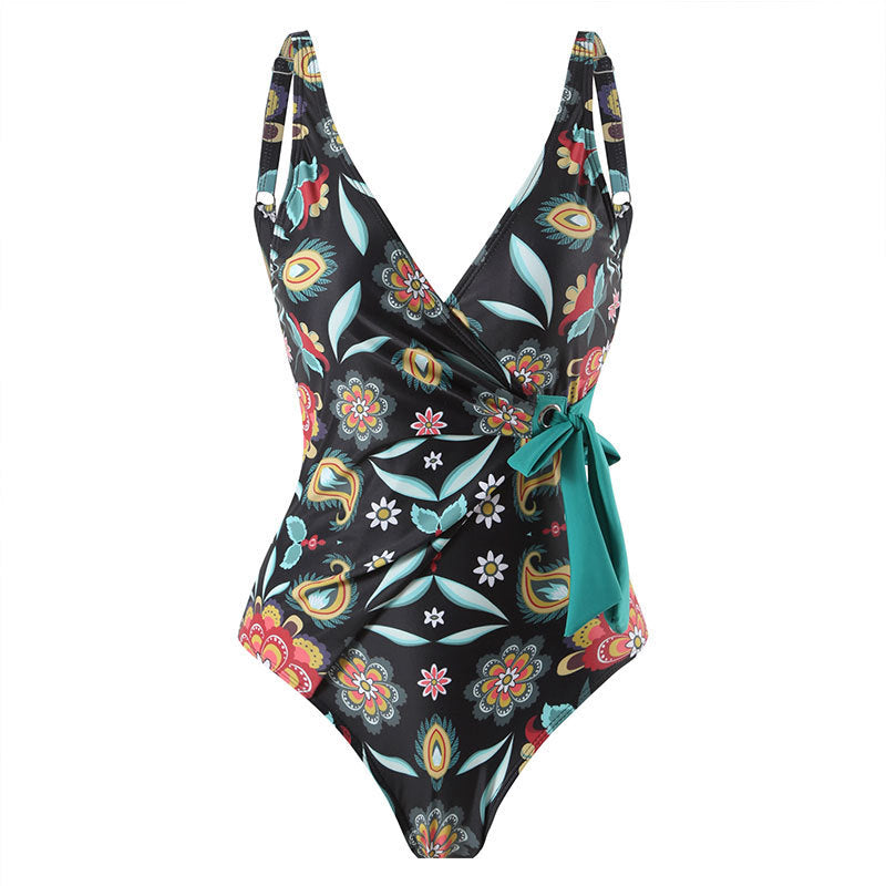 Damen Badeanzug mit floralem Wickelrock und femininem Design WW