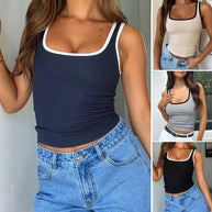 Damen Tanktop mit quadratischem Ausschnitt und Kontrastbündchen WW