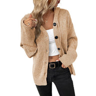 Damen elegante Strickjacke mit Kapuze und Knöpfen