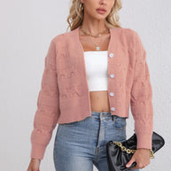 Damen Strickjacke mit strukturiertem Muster und modischen Knöpfen WW
