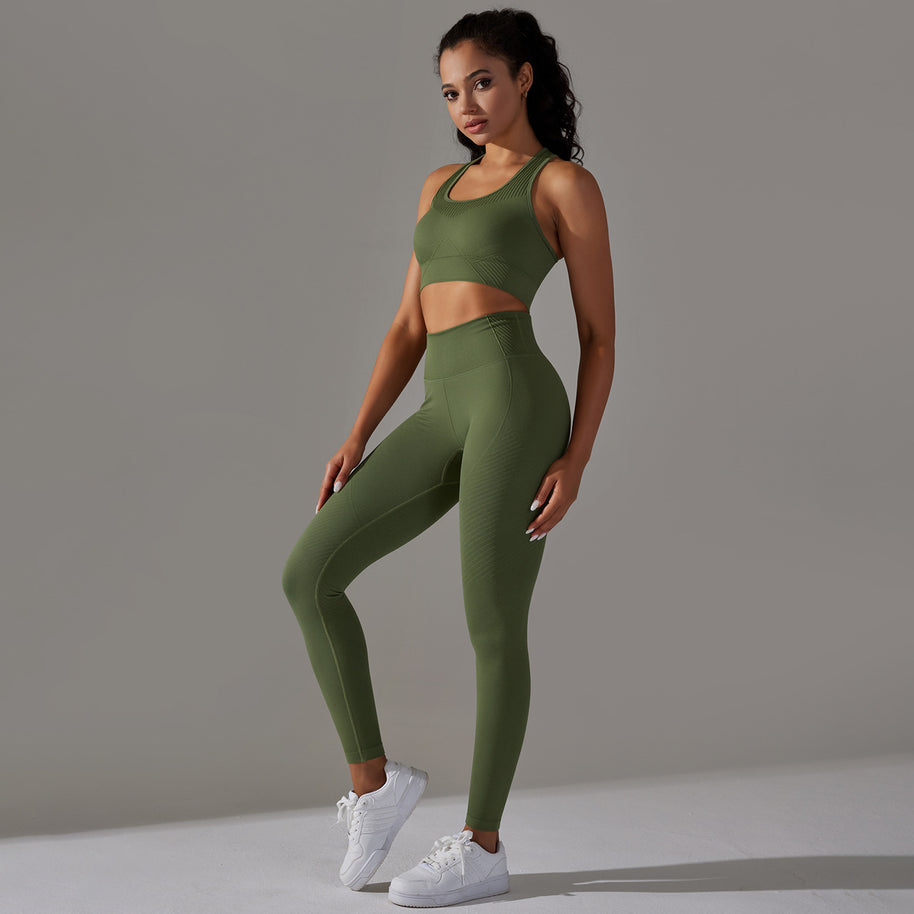Damen Sport-BH und Hochbund-Leggings Set mit nahtloser Verarbeitung und atmungsaktiven Eigenschaften WW